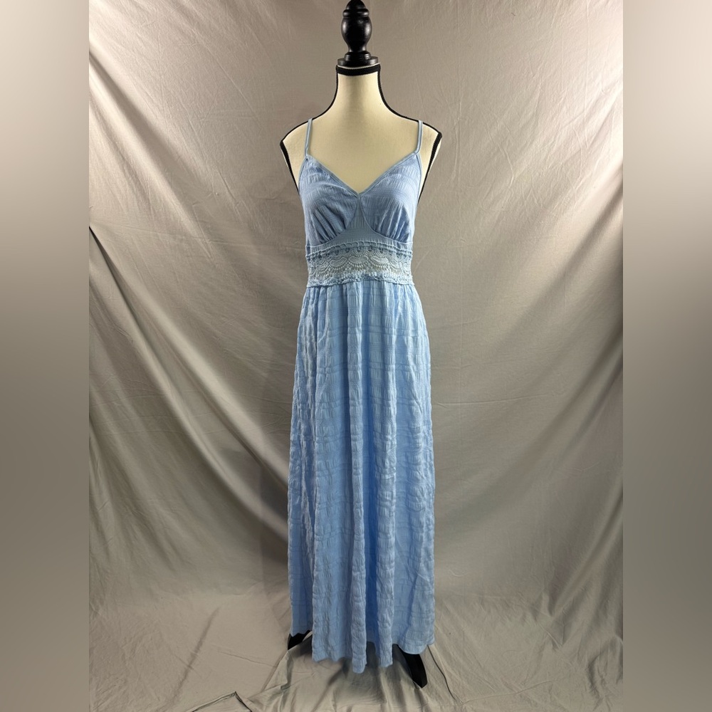 Boho Hollow Out Lace Backless Maxi Dress Blue - Picture 4 of 8